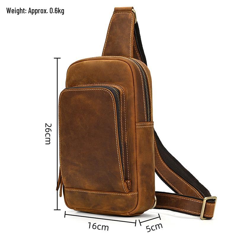 Crazy Horse Leather Chest Bag - Men's Casual Cowhide Crossbody & Shoulder Bag for Commuting & Outdoor Activities