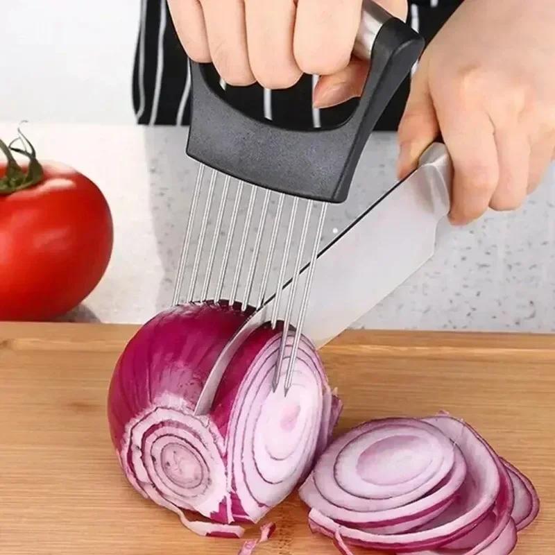 Fruit Vegetable Slicing Fixator Beef Onion Slicer Cutting Holder Cutter Stainless Steel Meat Needle Home Kitchen Portable Tools