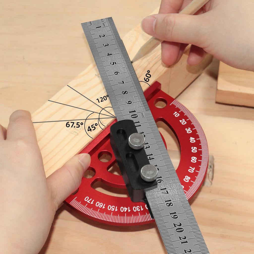 Aluminum Alloy 180° Angle Precision Protractor, Finder for Marking Angle Straight Line Scribe Woodworking Angle Measuring Tools