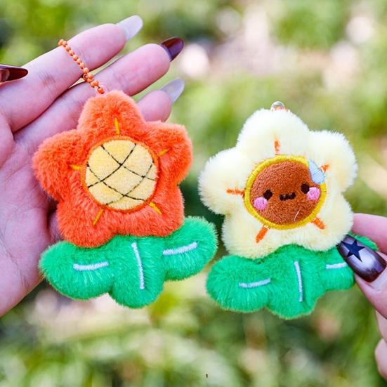 Keychain Soft Plush Sunflower Pendant with Smile Face Text Design Healing Shape Backpack Keys Bags Car Decoration