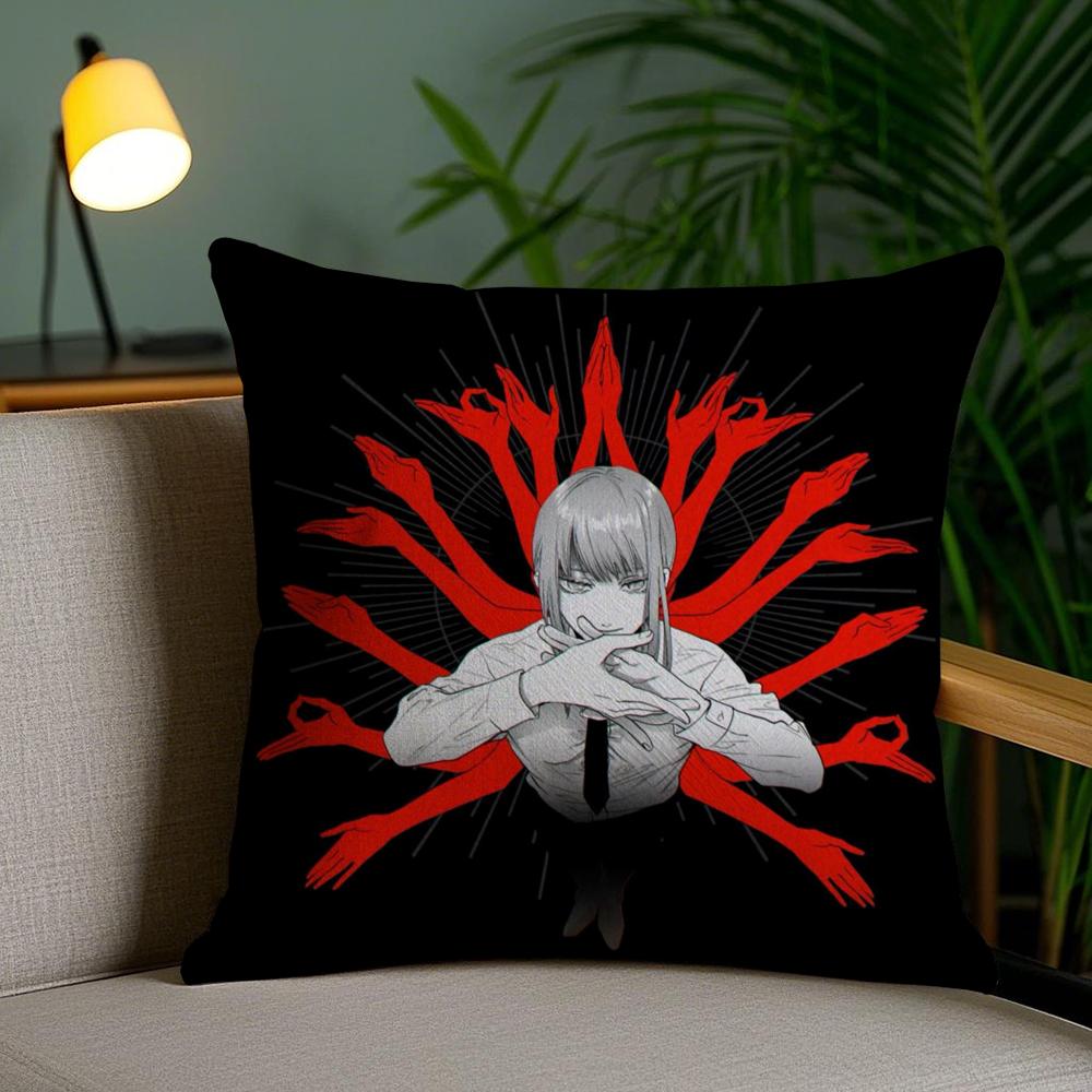 Cute C-Chainsaw Man Anime Cushion Cover Soft Short Plush Double-Sided Printing Home Decor Machine Washable Pillow Case Gift