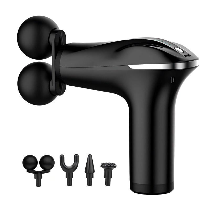 Портативный беспроводной массажный пистолет для глубокого массажа тканей и фасций, ручной массажный пистолет с двумя головками для расслабления мышц