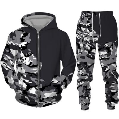 Moda Kamuflaj 3D Baskı erkek Eşofman Takımları Rahat fermuarlı kapüşonlu kıyafet + Pantolon 2 adet Setleri Büyük Boy Kazak Trend Erkek Giyim