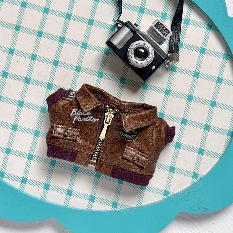 Clothes Onlyfor labubu Brown Retro Flying Jacket Fashion Doll Clothes Trendy Outfit Accessories Fashion Clothes Set Kid Gift
