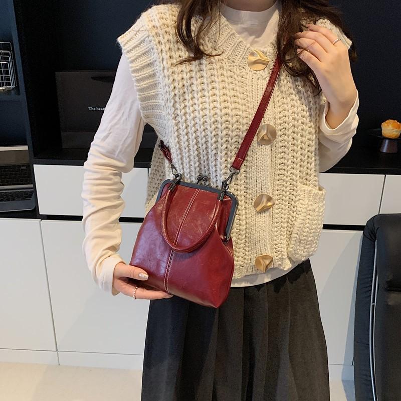 Vintage Solid Color Thread Design Pu Shoulder Bags for Women Versatile Ladies Crossbody Bag Simple Female Clip Handbag Purse