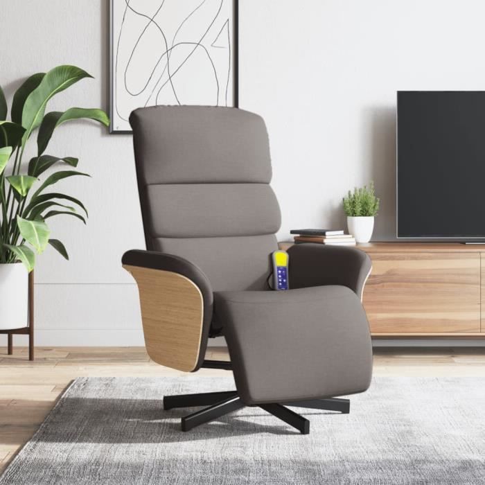 VidaXL Fauteuil inclinable de massage avec repose-pieds taupe tissu 356618
