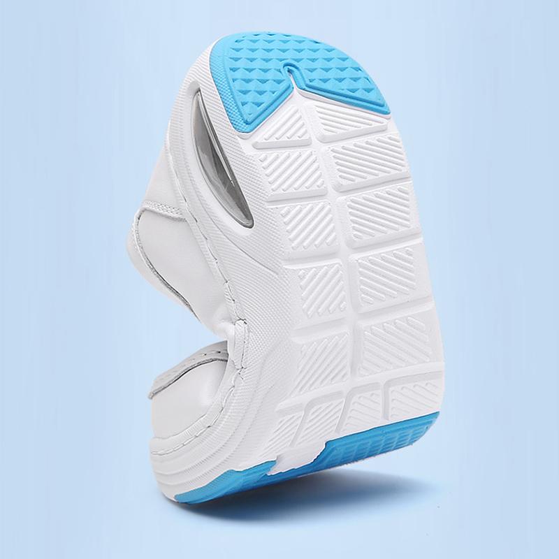 Women Massage Insole Genuine Leather Hollow Breathable Anti-Slip Swing Shoes Half Palm Air Cushion Platform Nurse Work Shoes