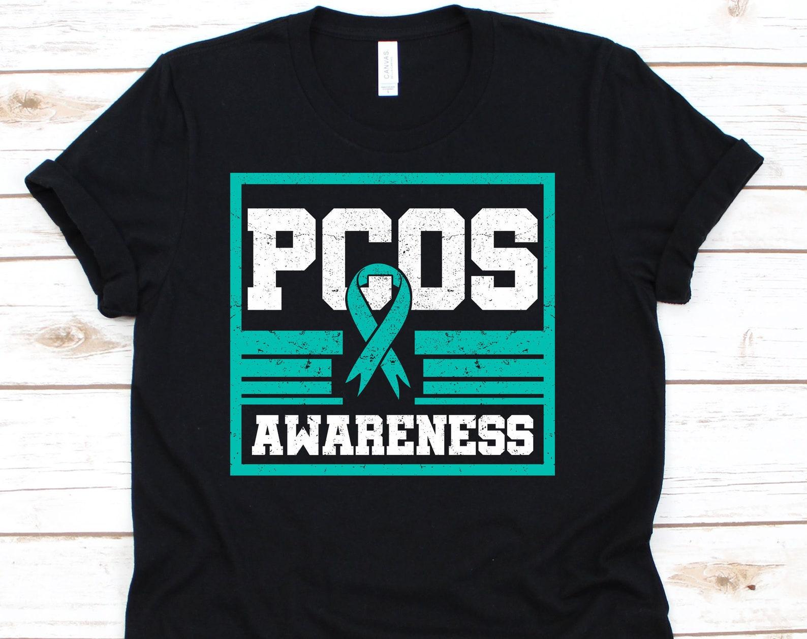 PCOS Awareness Shirt, Awareness Shirt For Polycystic Ovary Syndrome Warrior Fighter Survivor, Teal Ribbon Tshirt Gift For PCOS Advocate 3XL