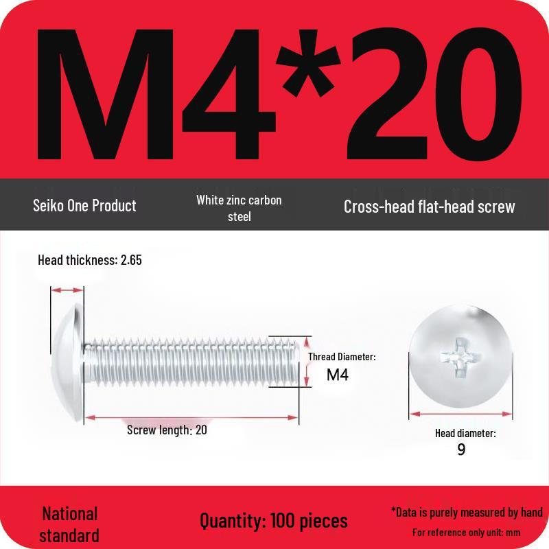 White Zinc M3-M6 Phillips Flat Head, Pan Head, and Mushroom Head Machine Screws