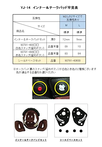 YAMAHA Motor Co., Ltd. Zenith Inner Kit for YJ-14 (Size M) with Red Cheek Pad Snap Buttons (Product Code: 90791-49B83)