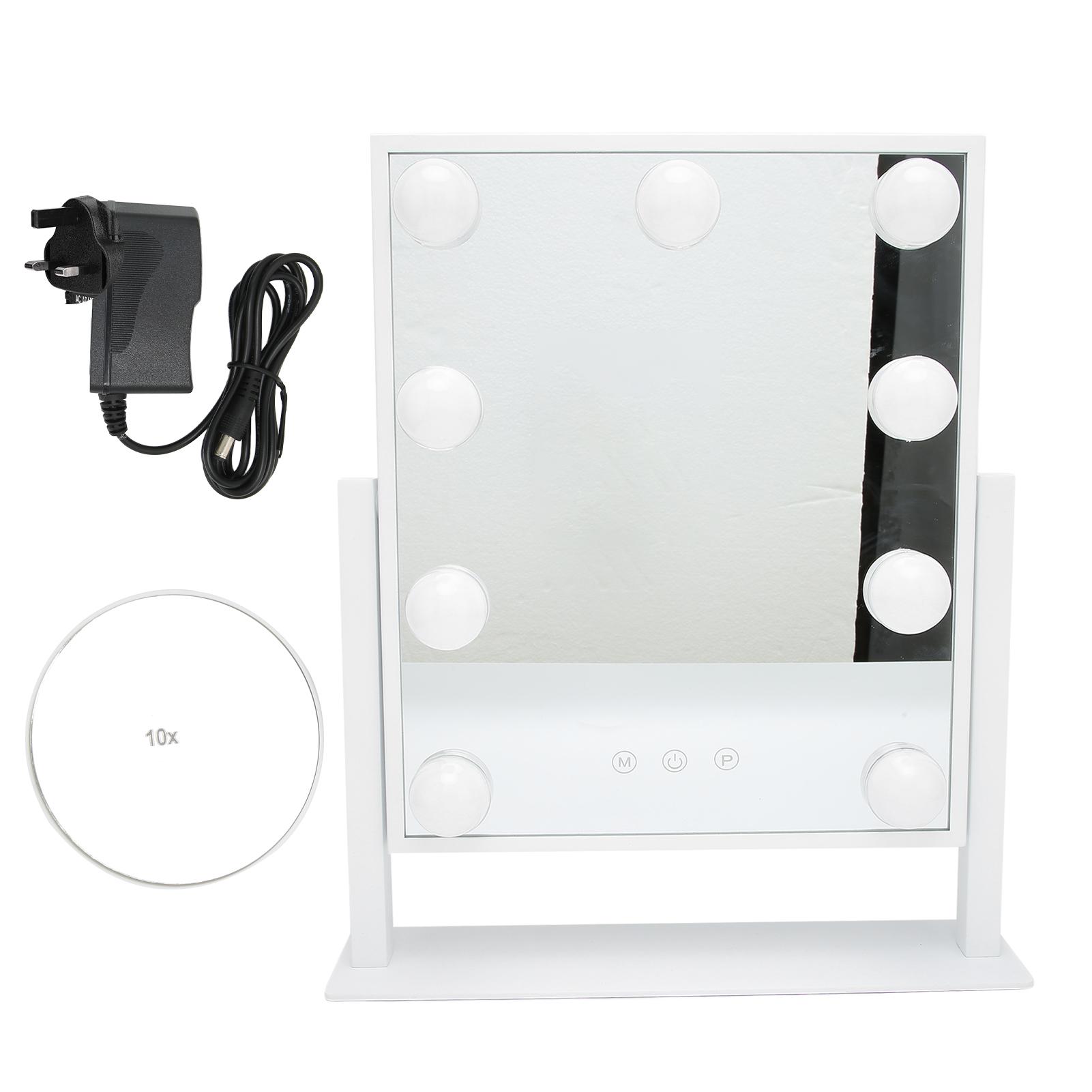 

Зеркало для макияжа с 9 светодиодными лампами, косметическое зеркало с 3 режимами освещения, 10-кратное увеличение UK Plug