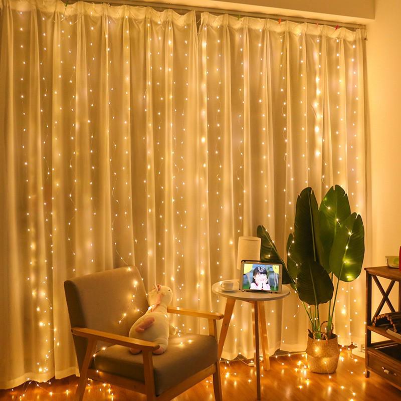 LED Copper Wire Curtain Lights with USB Remote – Colorful Christmas Holiday Decoration