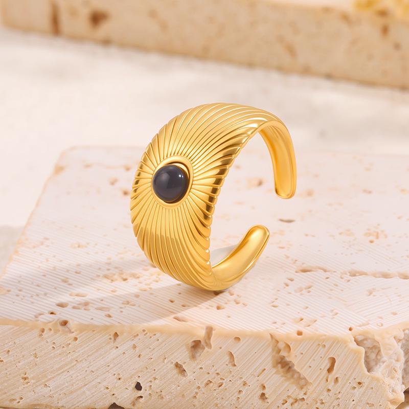 Gold-Plated Titanium Steel Open Ring with Retro Geometric Design