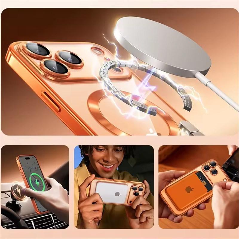 17Pro Cases Dust Plug Eletroplate Soft TPU Magsafe Case for iPhone 17 16 15 Pro Max 17 Pro Max Clear Silicone Cover