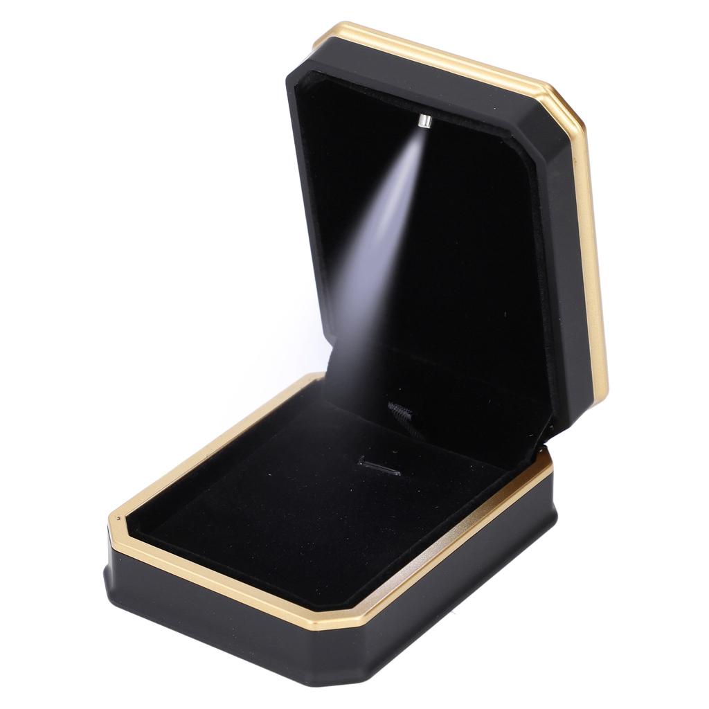 Matt Svart Halsbandsask LED-Ljus Sammet Interiör Smycken Halsband Hänge Förvaring Displayfodral