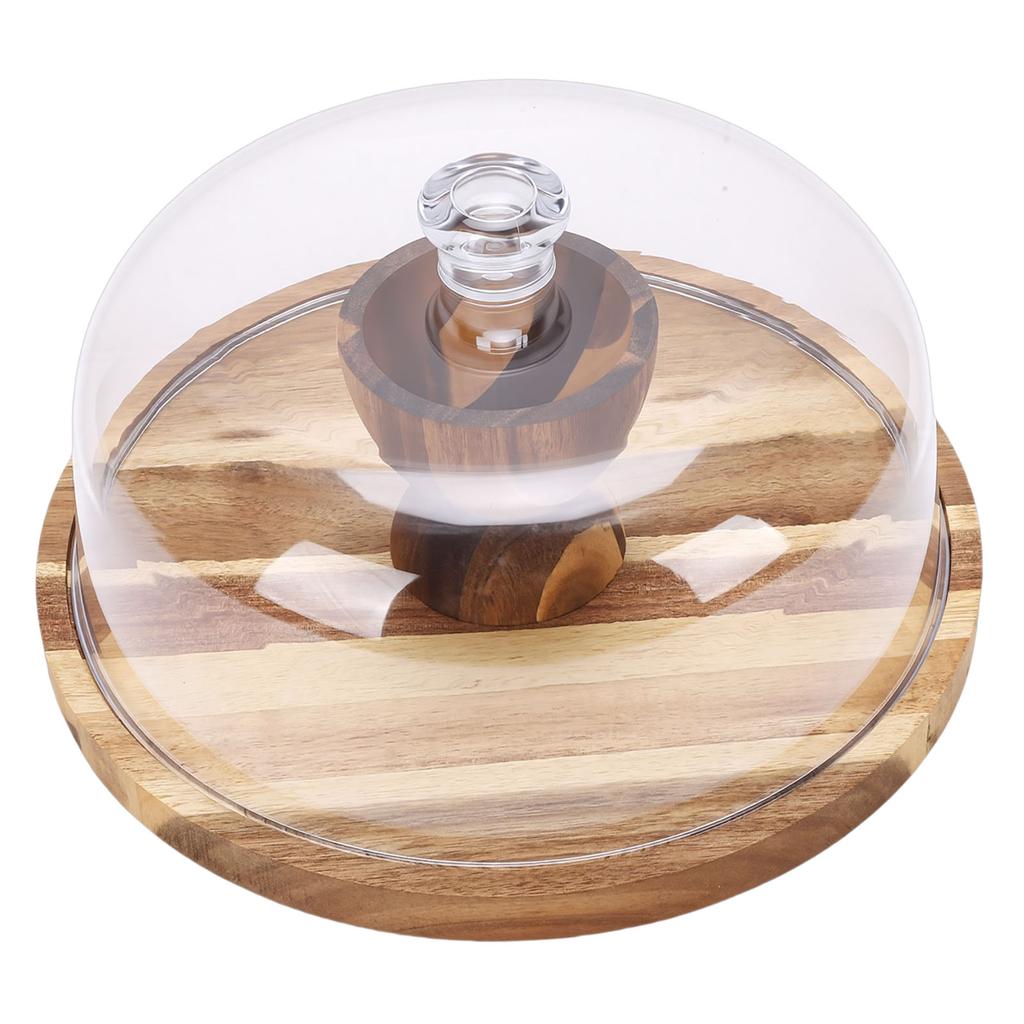 Wood Cake Stand Multi Function Round Cake Plate with Transparent Lid for Fruits Desserts Cheese