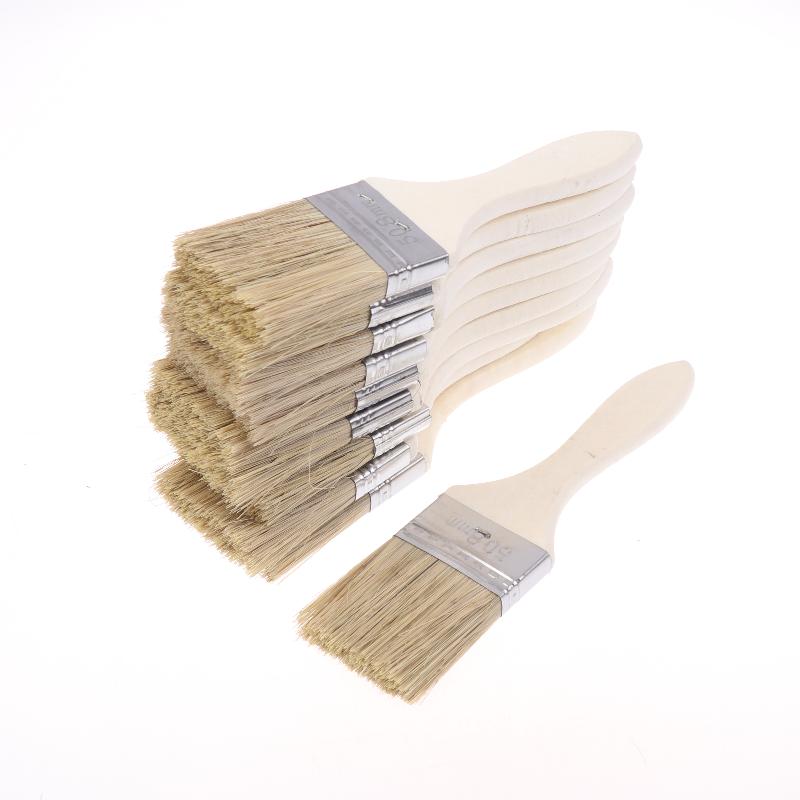 10Pcs Glue Application Wooden Handles Paint Brush Pig Mane Brushes Suitable For Art Handicrafts Plastering And Painting