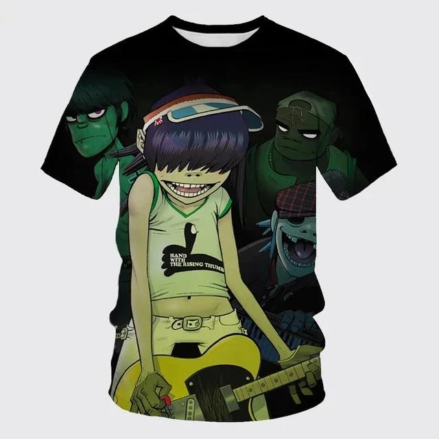 Summer Round Neck Gorillaz Band Graphic 3D Printed Casual Short Sleeved Children's Boy T-shirts - Medium Stretch Polyester Fabric Relaxed Fit Clothing