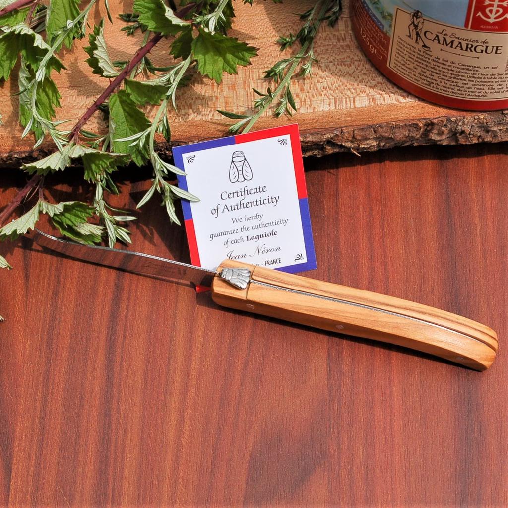 Transparant Laguiole Olive Handle Mini Cheese Knife, Made In France by NERON [Official Import]. Olive Handle for Charcuterie. A Knife That Exudes the