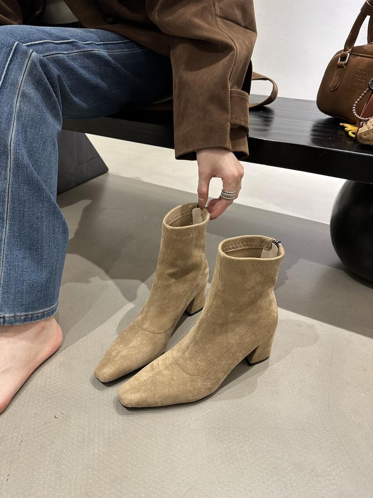 Premium fleece thin boots children's 2025 spring and autumn new Korean brown short boots thick heel French small ankle boots