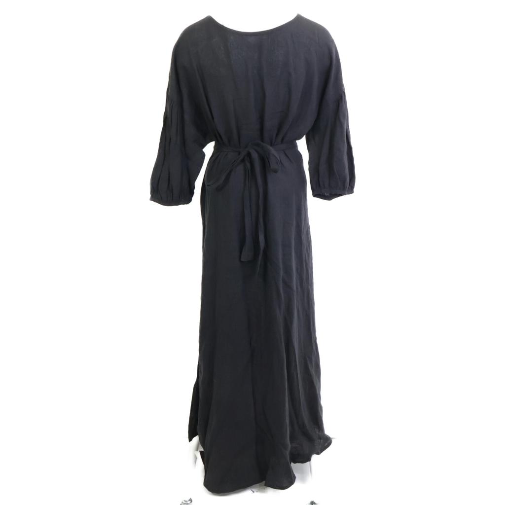 L'Appartement 20-040-560-00004 Black Linen Wrap Dress Dress Not Written blackUsed