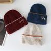 New autumn and winter women's bow knitted hat big head circumference thickened warm ear protector wool hat shows small face cold hat