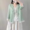 Women's Retro Floral Embroidered Cotton-Linen Seven-Sleeve Cardigan
