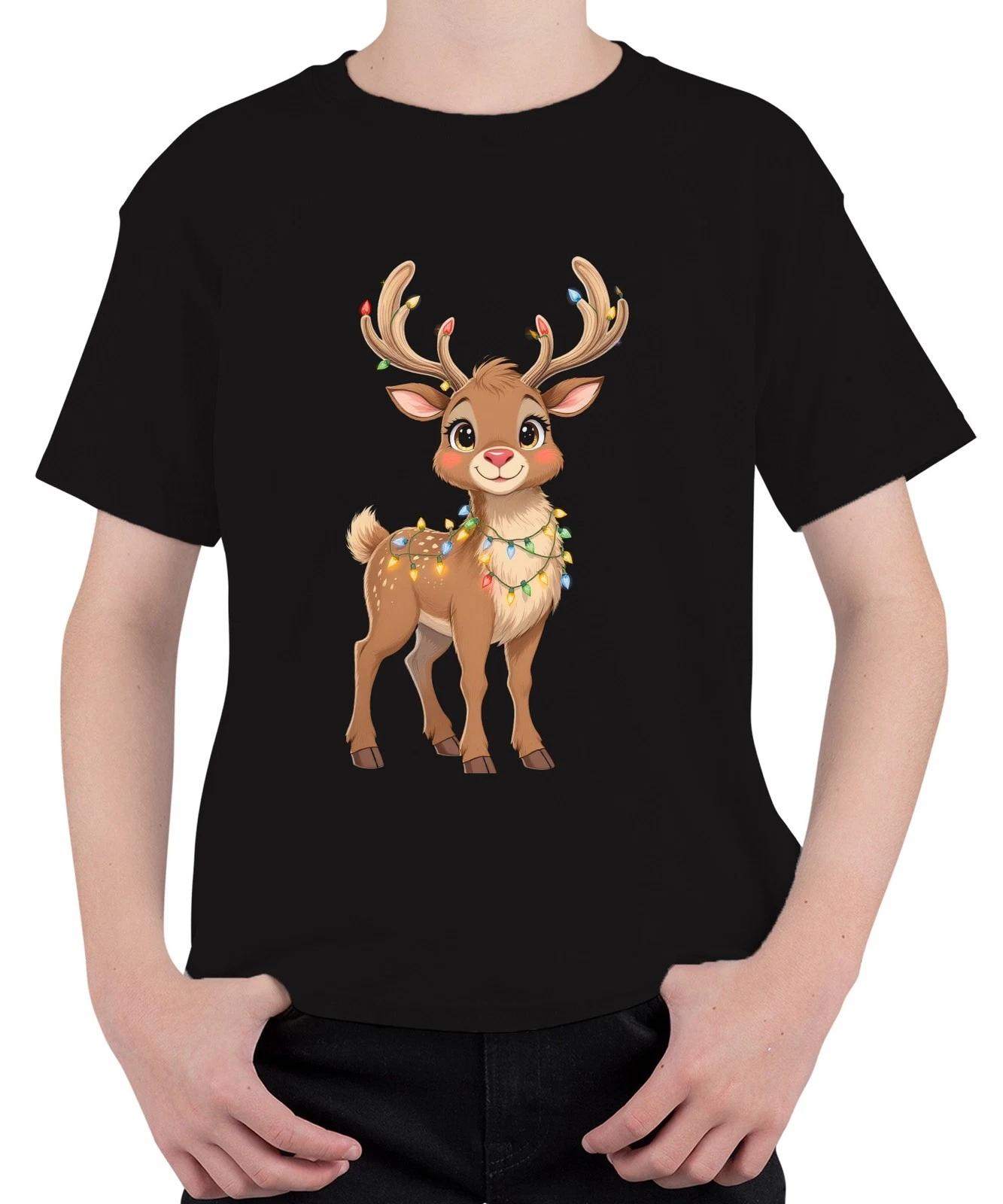 Weihnachtsrentier Lichterkette niedlich Cartoon Kinder Geschenk Unisex Kinder T- M