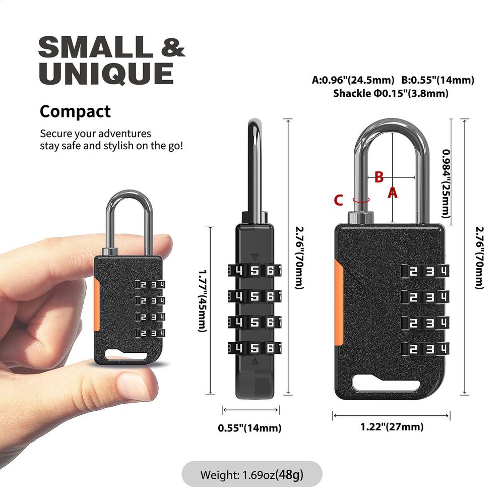 

4 Digit Combination Padlock Heavy Duty Zinc Alloy Waterproof Security Lock for Luggage Backpack Suitcase Case Box Lock чорний