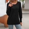 Women's Fashion Color Bubble Sleeve Round Neck Button Long Sleeved Shirt T-shirt Top