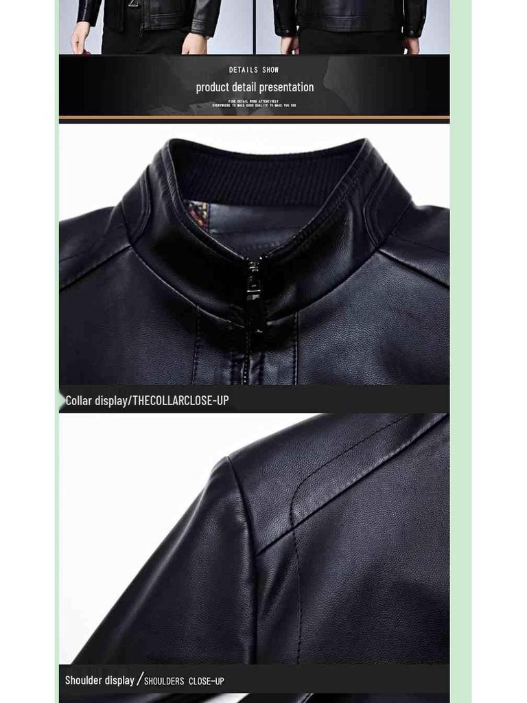 Haining Men's Real Leather Jacket - Middle-Aged and Elderly Spring Autumn Business Casual Fleece-Lined Coat