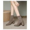 Nude Spring and Autumn Fleece Coarse Heel Fried Street Small Short Boots Women's Elastic Skinny Boots Suede Martin Boots High Heels