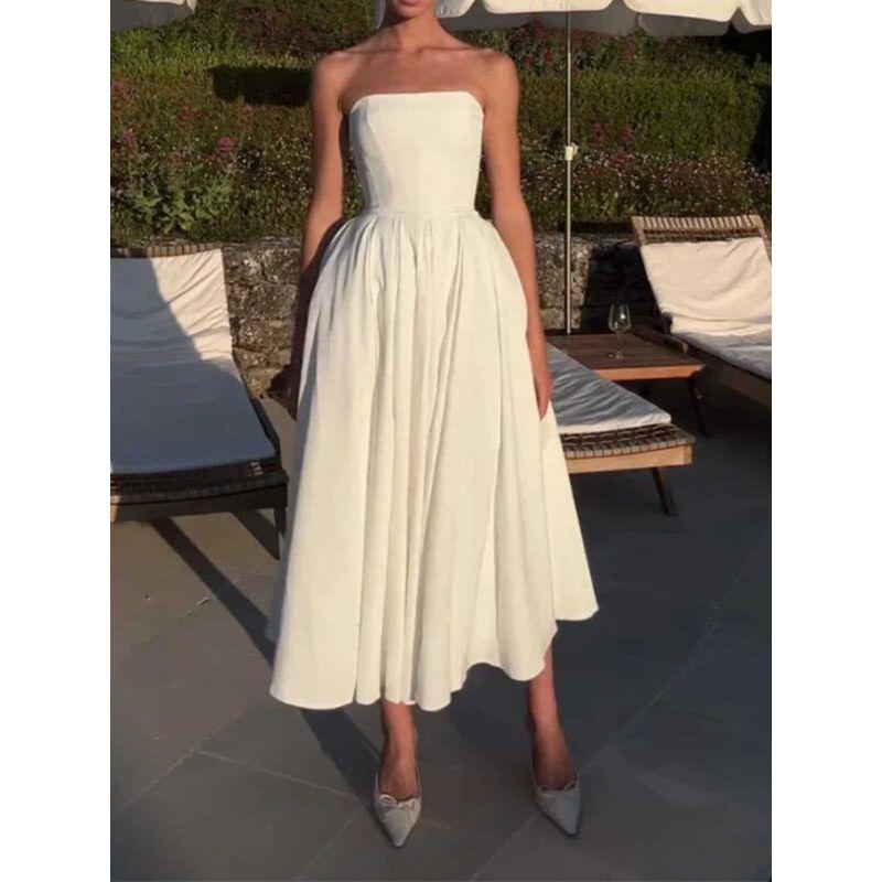 2024 Summer European and American Amazon Cross-Border Foreign Trade New Fashion Sexy off-Shoulder Tube Top Pleat Dress