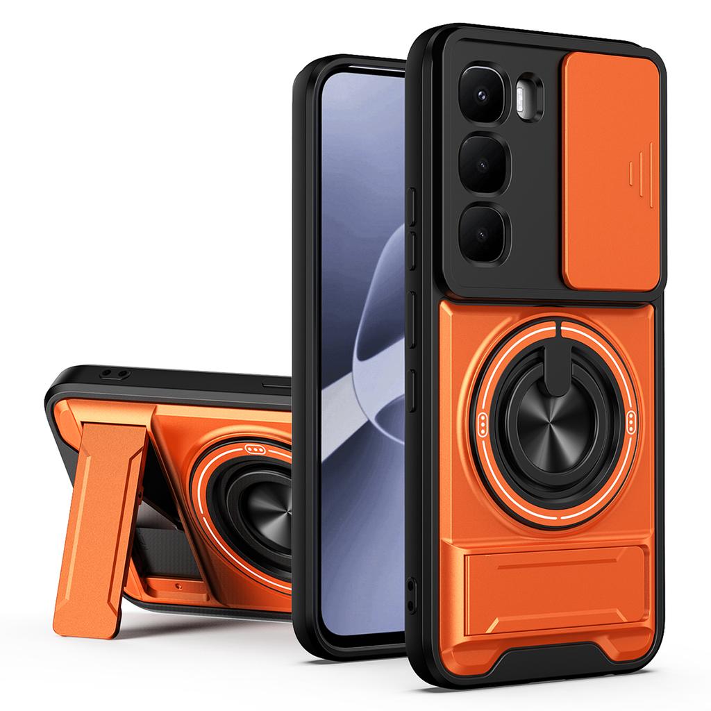For Infinix Hot 60 Pro 4G Magnetic Case Ring Holder Foldable Kickstand TPU PC Phone Cover with Camera Lens Slider