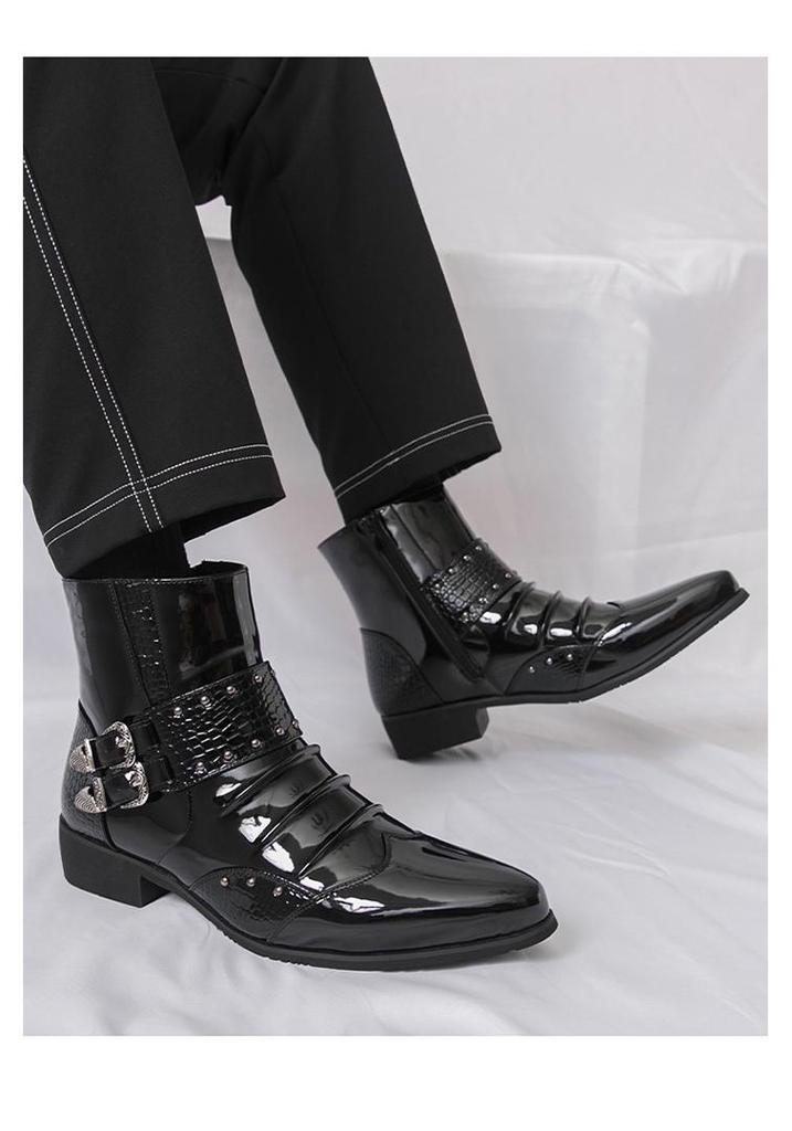 Men's British Style Autumn Leather Chelsea Boots - Shiny, Pointed Toe, High-Top, Formal, Casual, Short Boots