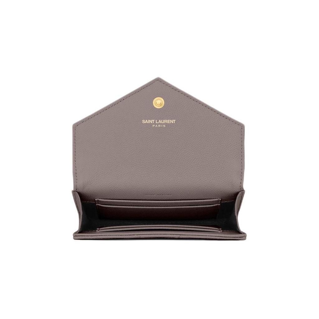 Saint Laurent Ysl Cassandre Metal Letter Logo Short Snap Closure Leather Envelope Wallet Women Wallet Gray 414404-BOW0J-1202