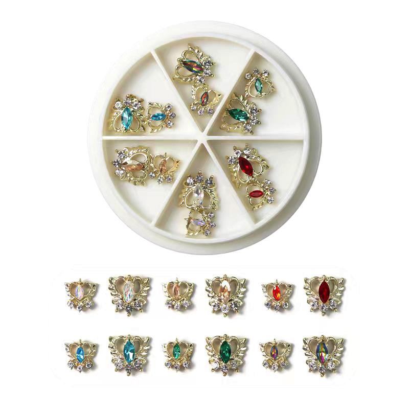 

1 коробка, смешанные стили, 3D роскошные ювелирные изделия для дизайна ногтей, стразы, драгоценные камни, золотой металлический сплав, подвески для ногтей в форме бабочки, сделай сам, блестящие украшения с бриллиантами