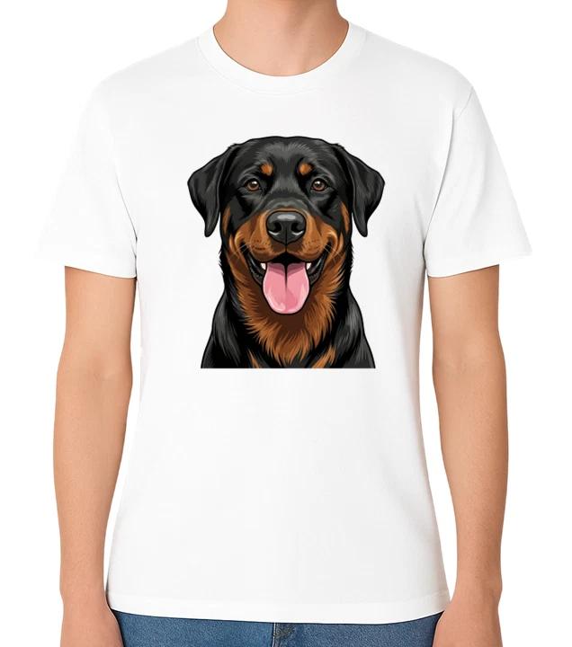 Smiling Rottweiler Dog Face Illustration T-Shirt Loyal Pet Lover Unisex Tee M