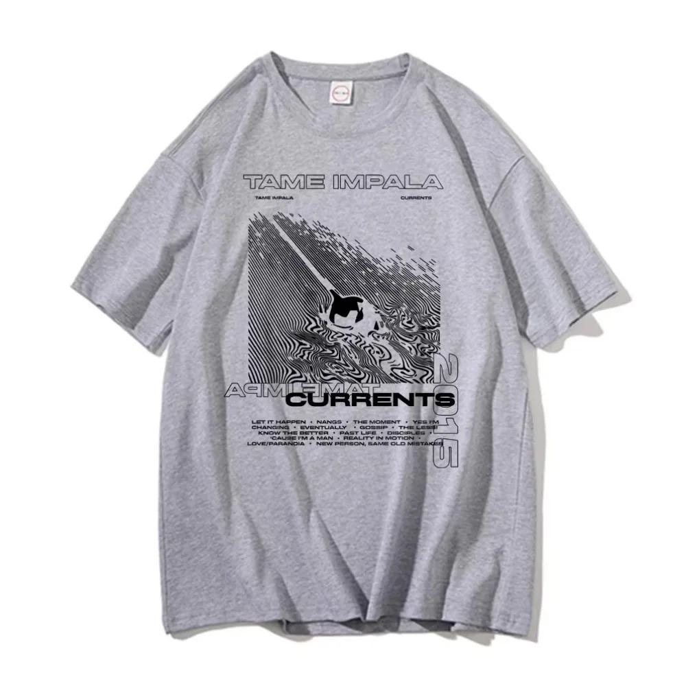 Oversized Black Cotton Casual Streetwear Tame Impala Currents 2015 Album-Inspired Psychedelic Graphic Print Graphic Fan Women And Men T-shirts