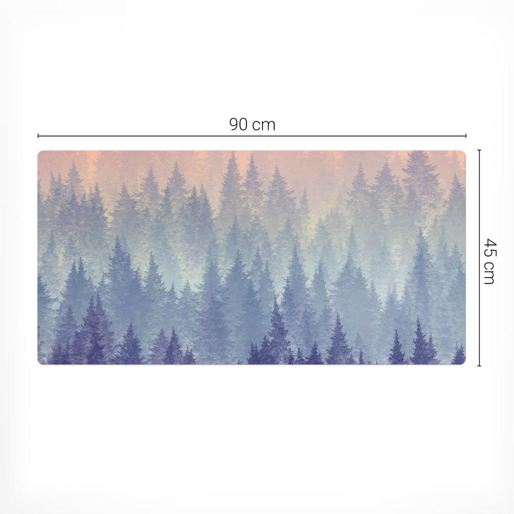 Winylowa Mata Biurkowa Ze Stylowym Nadrukiem Mglista Panorama Lasu 90X45 Cm