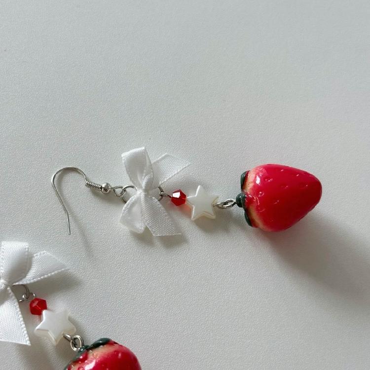 Elegant Fruit Charm Earrings Bowknot Strawberry Ear Pendants Unique Accessory