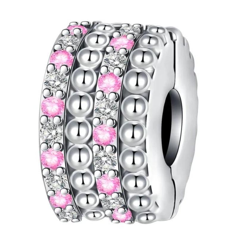 Copper Full Diamond Charms Colorful Heart Blooming Rose Round Beads Pendant Fit Original Bracelets Necklace Jewelry