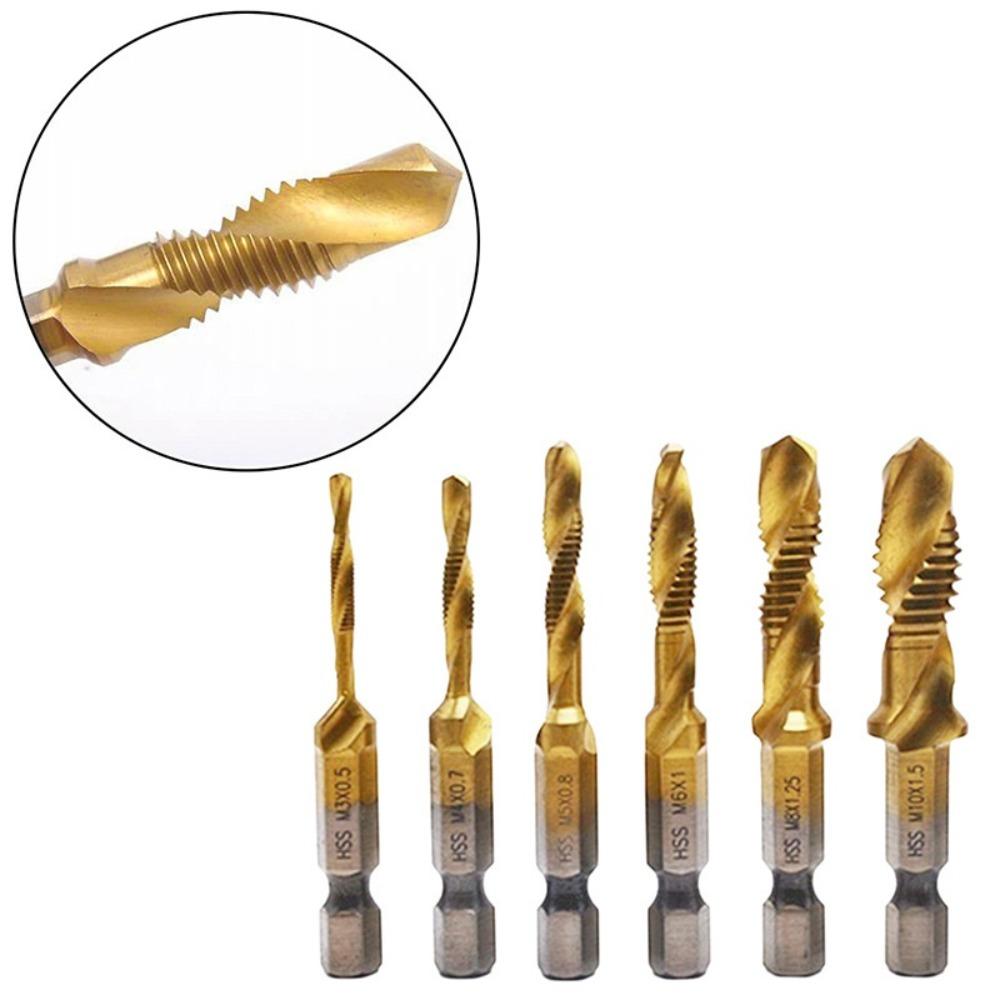 6pcs M3-M10 Screw Tap Drill Bits Hss Taps Countersink Deburr Set Metric Combination Bit High Speed Steel Quick Change Hex