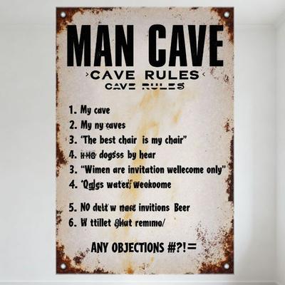 Cartello in Metallo Regole Man Cave Vintage Decorazione Murale in Metallo Rustico Invecchiato con Angoli Rivettati & Regole Divertenti Scritte Male per Garage Casa