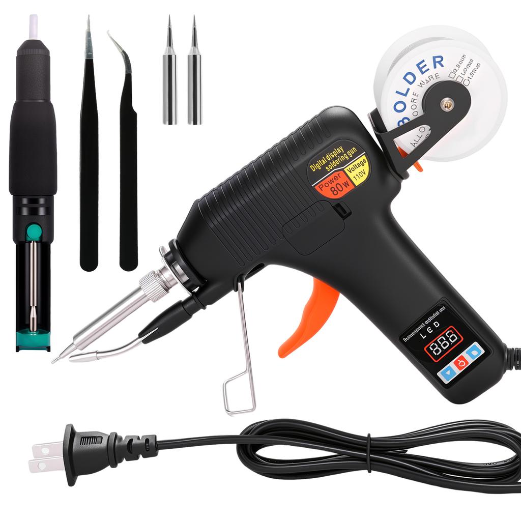 Soldering Iron Kit 80W 180-520℃ Adjustable Temperature Corded Solder Iron Internal Heat Electric Welding Tool with Welding Wire