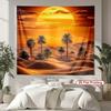 Desert Sunset Tapestry  Palm Trees  Golden Sky Warm Tones Polyester 5161 in for Bedroom or Dorm
