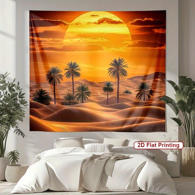 Desert Sunset Tapestry  Palm Trees  Golden Sky Warm Tones Polyester 5161 in for Bedroom or Dorm