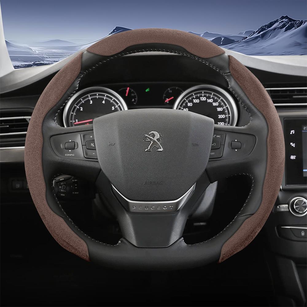 Vcxja9 Geschikt voor Peugeot Sports Suede Stuurwielhoes met Gespleten Drukknop Anti-Slip Ontwerp voor Modellen zoals 208 E-208, 2008 E-2008, 3008