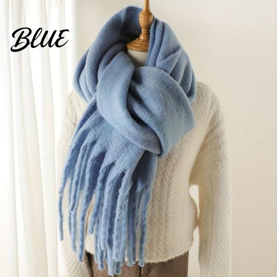 Versatile Winter Accessory Tassels Women Rabbit Velvet Thickened Imitation for Outdoor Scarf with Solid Color