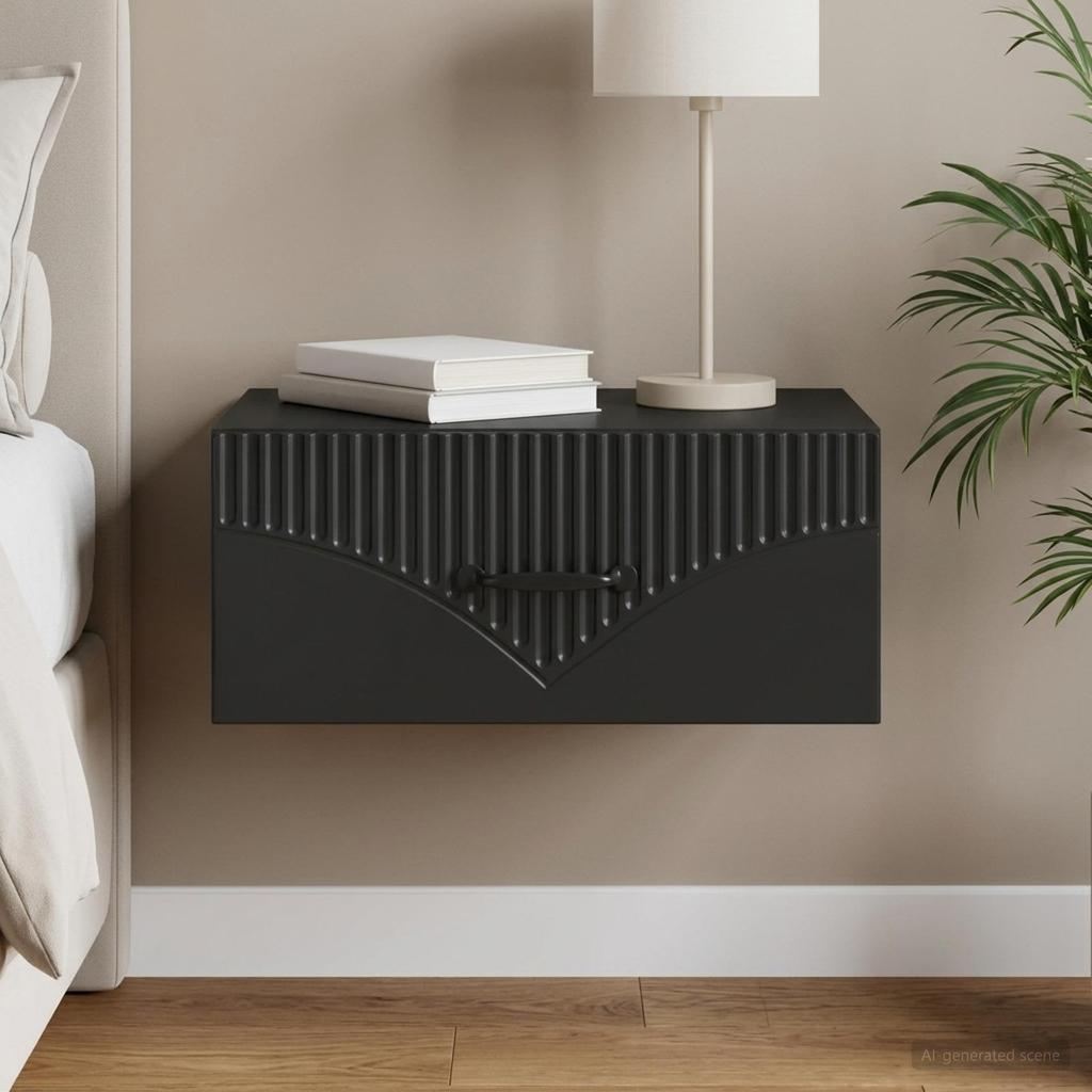 Wall Mounted Nightstand Black 49 X 34.5 X 20 Cm